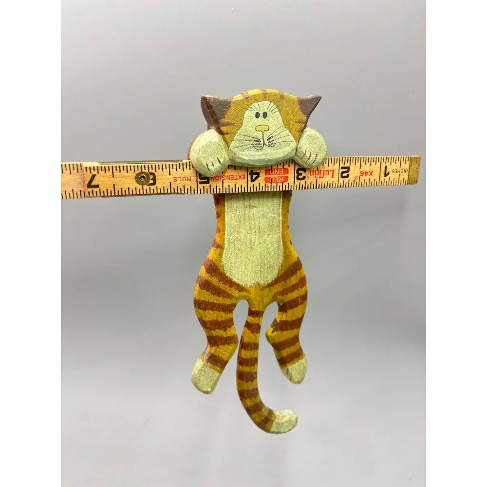 Vintage Hand Painted Wooden Tabby Cat Wall Hook Hanging Folk Art Decor